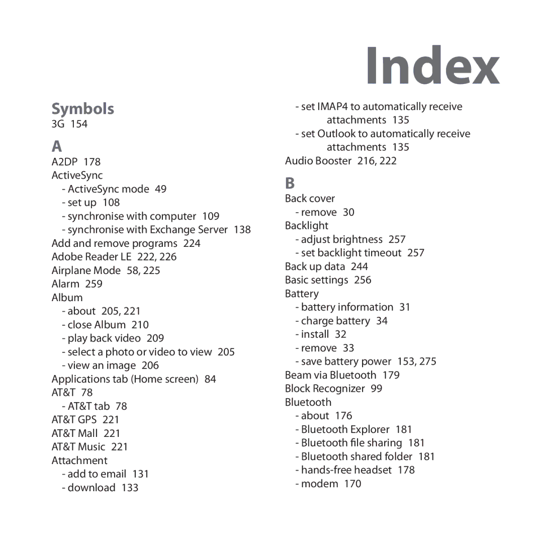 HTC FUZE user manual Index  